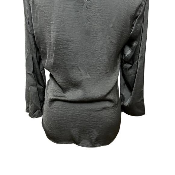 Gigi Parker Wrap Front Blouse 3/4 Sleeve Length Satin Fabric Black W Small NWT - Picture 7 of 11